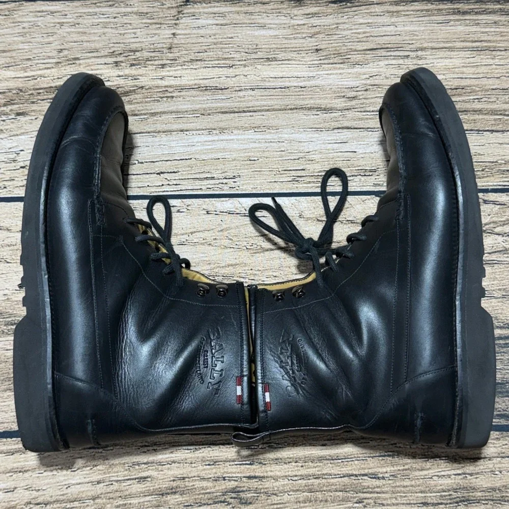 Bally Nokor Boots Men 10.5‎ D Black Leather Lace Up Side Zip Moc Toe Lug Sole